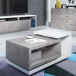 Garnero Arredamenti Tavolino 120x60cm da salotto design bianco cemento Megan Gihome® Bianco Opaco - Cemento Outlet