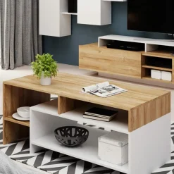 Garnero Arredamenti Tavolino 120x60cm da salotto moderno rovere bianco Blob Rovere - Bianco opaco Online