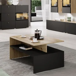 Garnero Arredamenti Tavolino 100x45cm da salotto rovere chiaro nero Emotion Gihome® Nero Opaco - Rovere Rustico