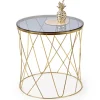 Garnero Arredamenti Tavolino 55x55cm da salotto rotondo design vetro acciaio oro Lenus