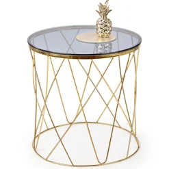 Garnero Arredamenti Tavolino 55x55cm da salotto rotondo design vetro acciaio oro Lenus