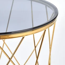 Garnero Arredamenti Tavolino 55x55cm da salotto rotondo design vetro acciaio oro Lenus