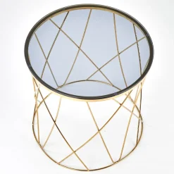Garnero Arredamenti Tavolino 55x55cm da salotto rotondo design vetro acciaio oro Lenus