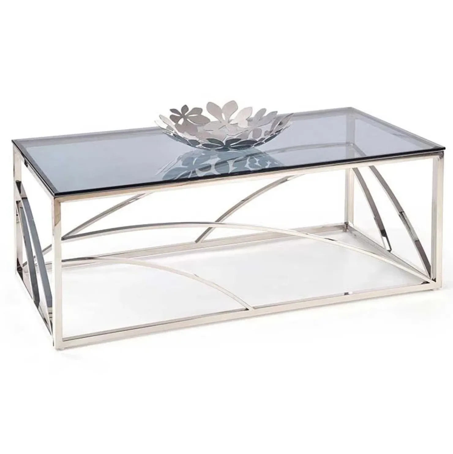 Garnero Arredamenti Tavolino 120x60cm da salotto vetro acciaio cromato Cuvel Silver Argento