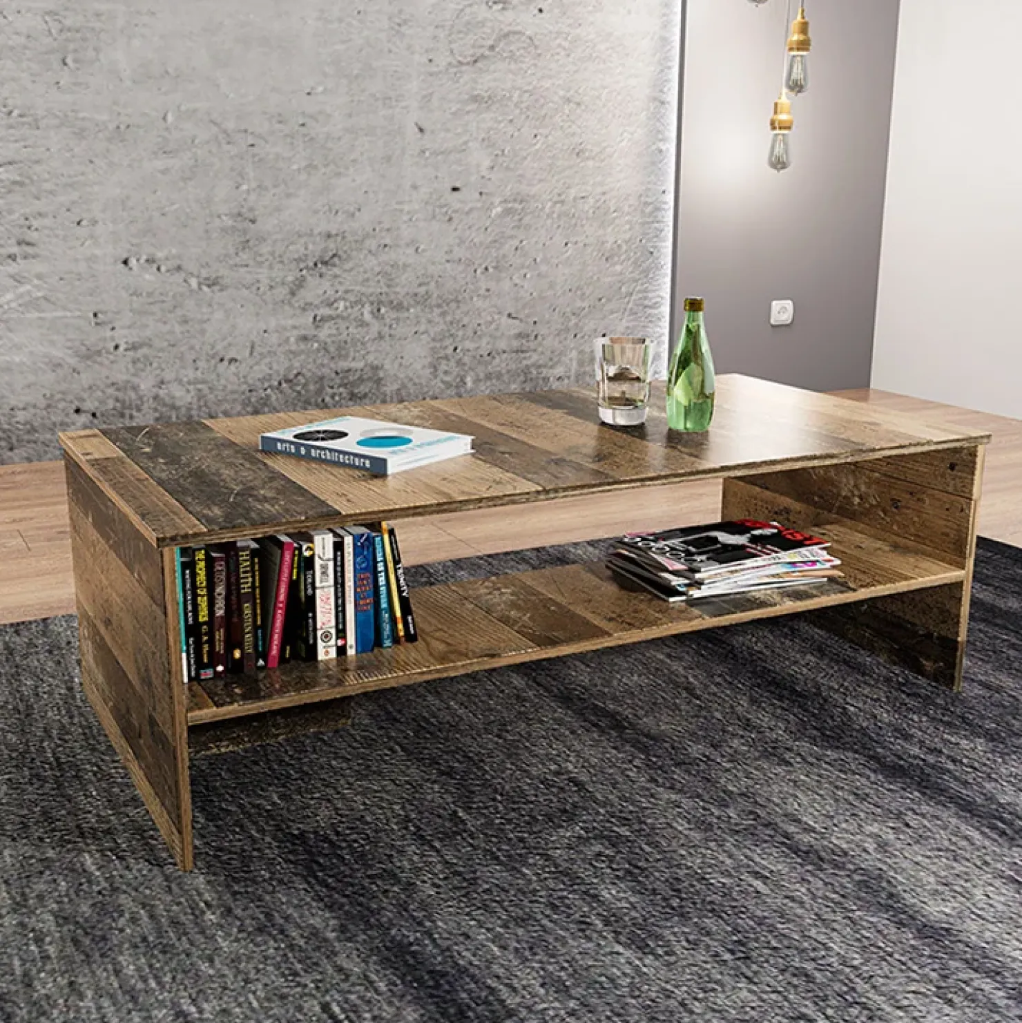 Garnero Arredamenti Tavolino 100x60cm salotto con ripiano rovere scuro West Gihome® New