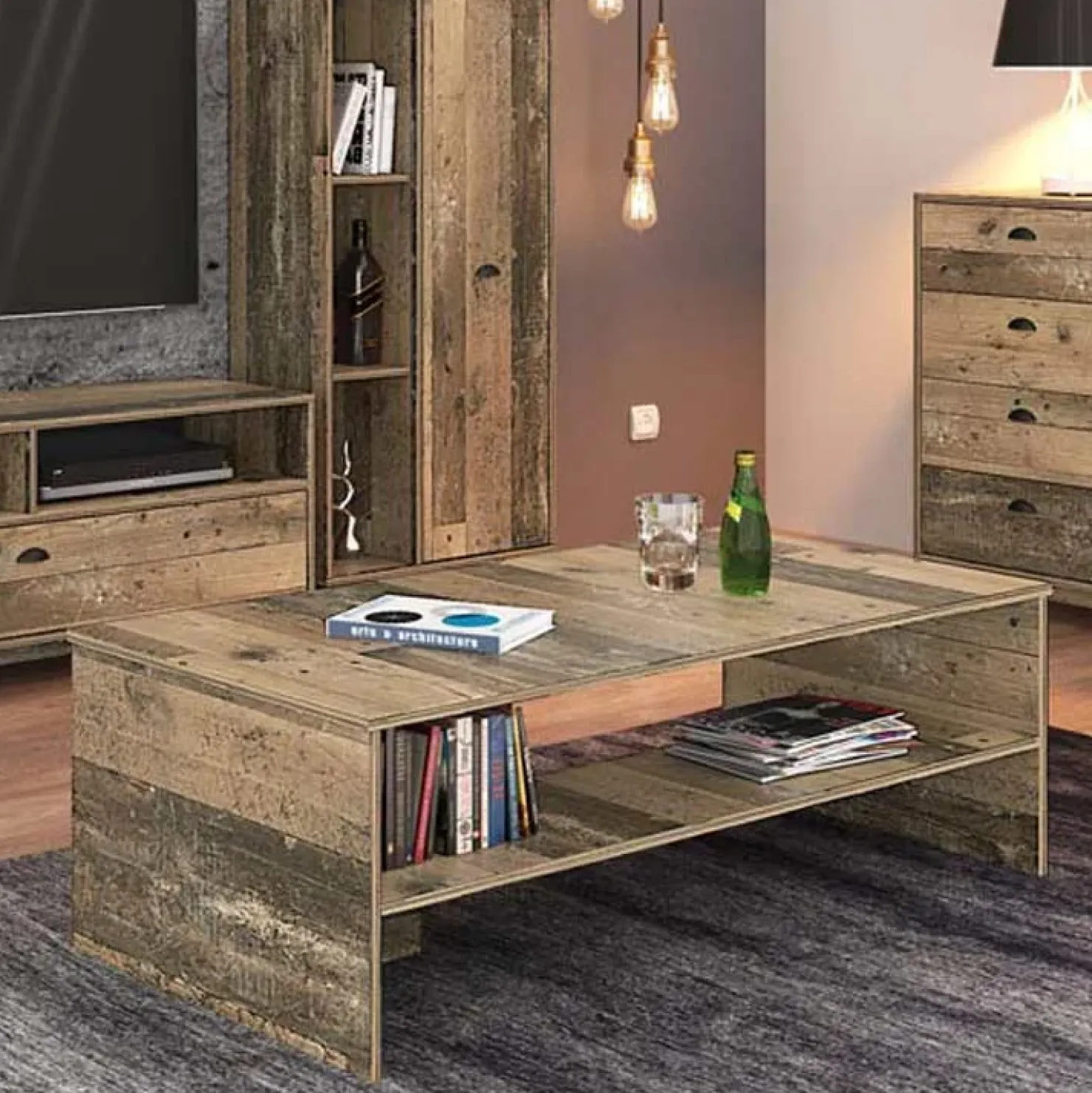 Garnero Arredamenti Tavolino 100x60cm salotto con ripiano rovere scuro West Gihome® New