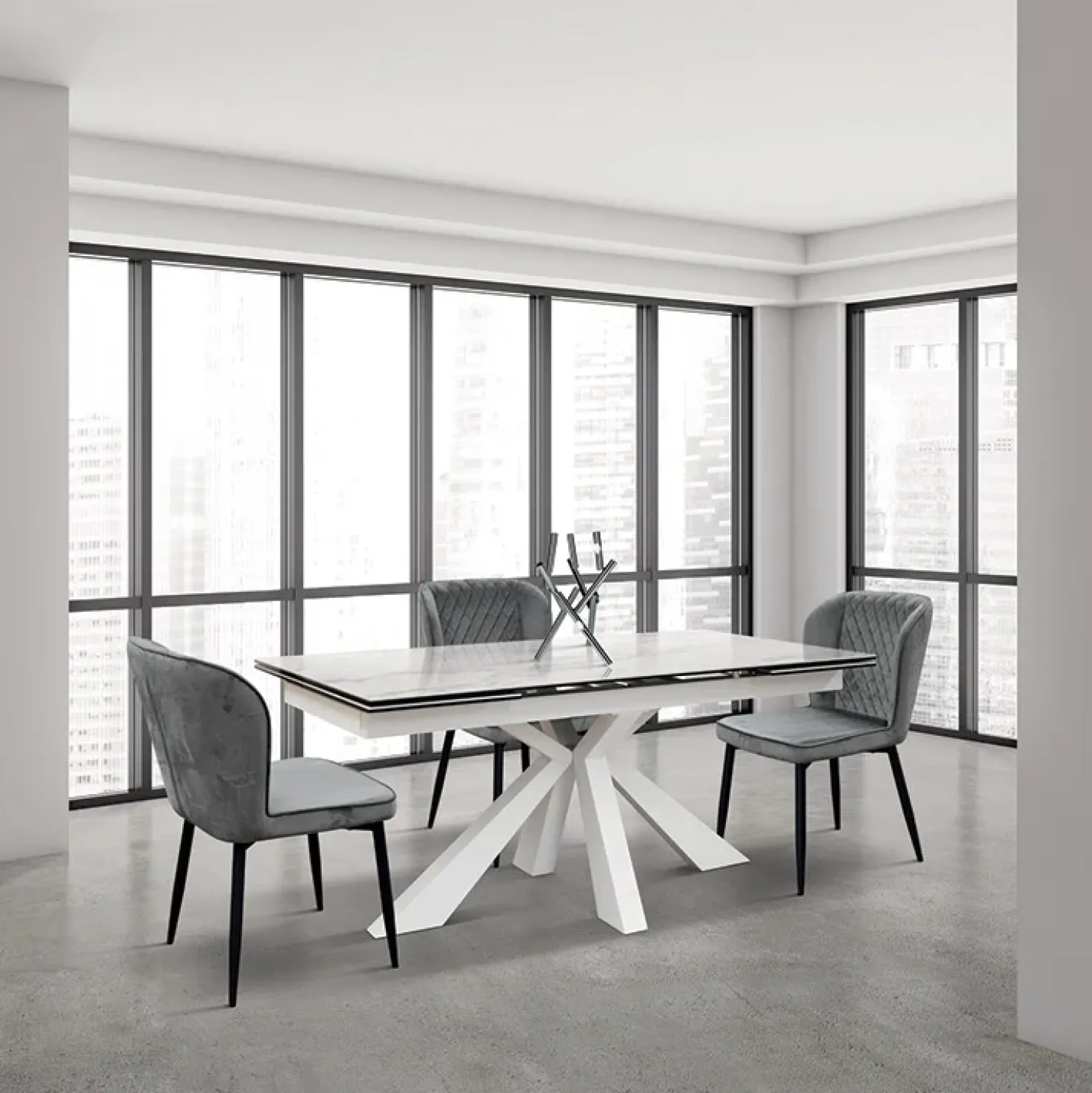 Garnero Arredamenti Tavolo 160/240 allungabile effetto marmo bianco metallo bianco Ray Best