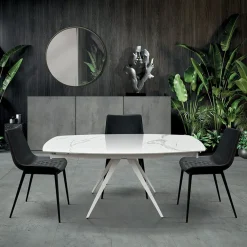 Garnero Arredamenti Tavolo 120/180 cm allungabile bianco effetto marmo metallo Globo Marmo bianco Outlet