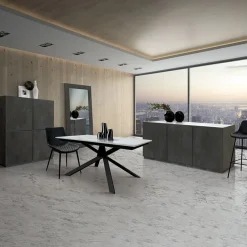 Garnero Arredamenti Tavolo 160/220 cm allungabile bianco effetto marmo metallo Velvet Marmo bianco - Nero opaco Online