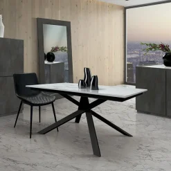 Garnero Arredamenti Tavolo 140/200 cm allungabile bianco effetto marmo metallo Velvet Marmo bianco - Nero opaco