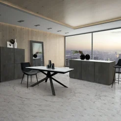 Garnero Arredamenti Tavolo 140/200 cm allungabile bianco effetto marmo metallo Velvet Marmo bianco - Nero opaco