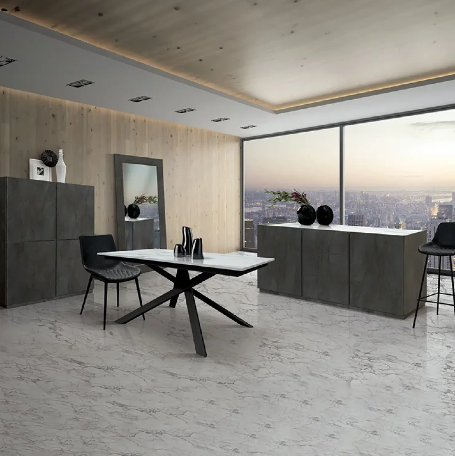 Garnero Arredamenti Tavolo 120/170 cm allungabile bianco effetto marmo metallo Velvet Marmo bianco - Nero opaco Clearance