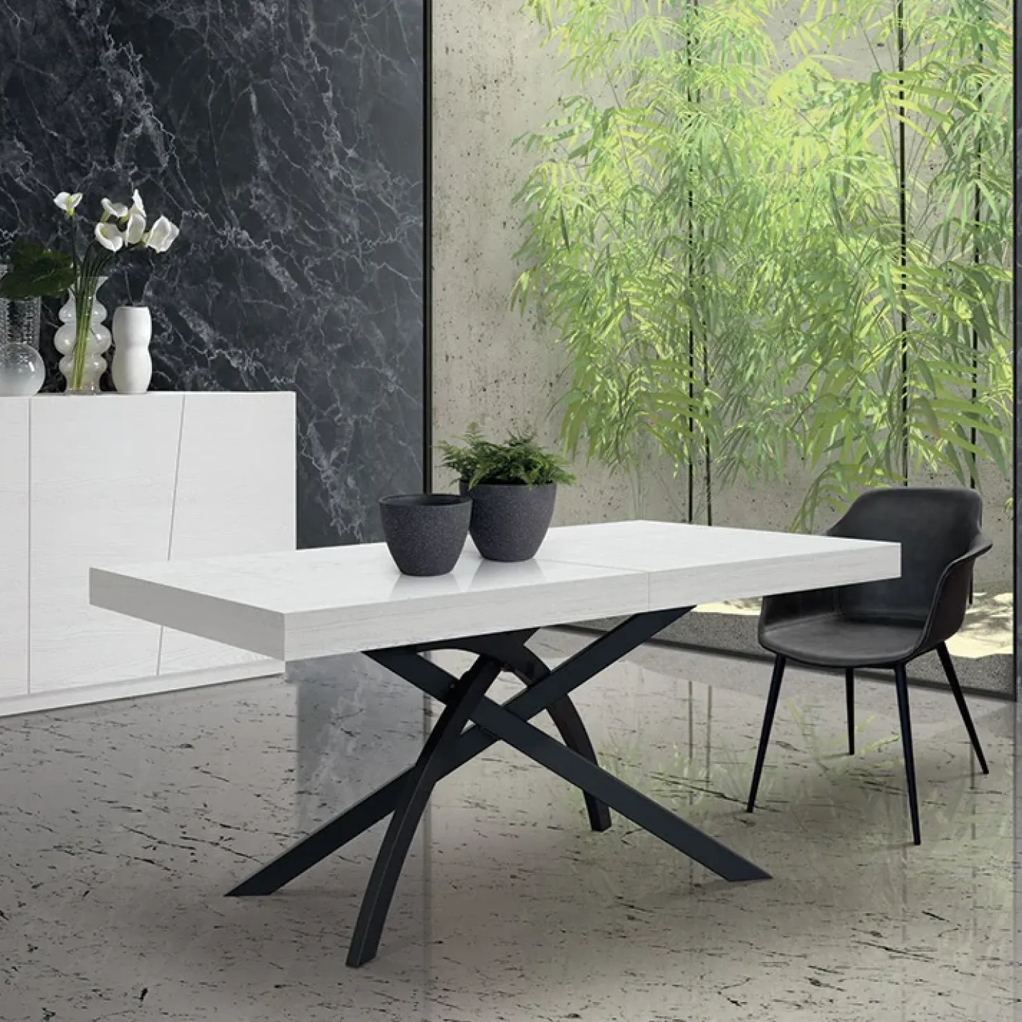 Garnero Arredamenti Tavolo 160/240 cm allungabile metallo Otab Bianco Frassinato New