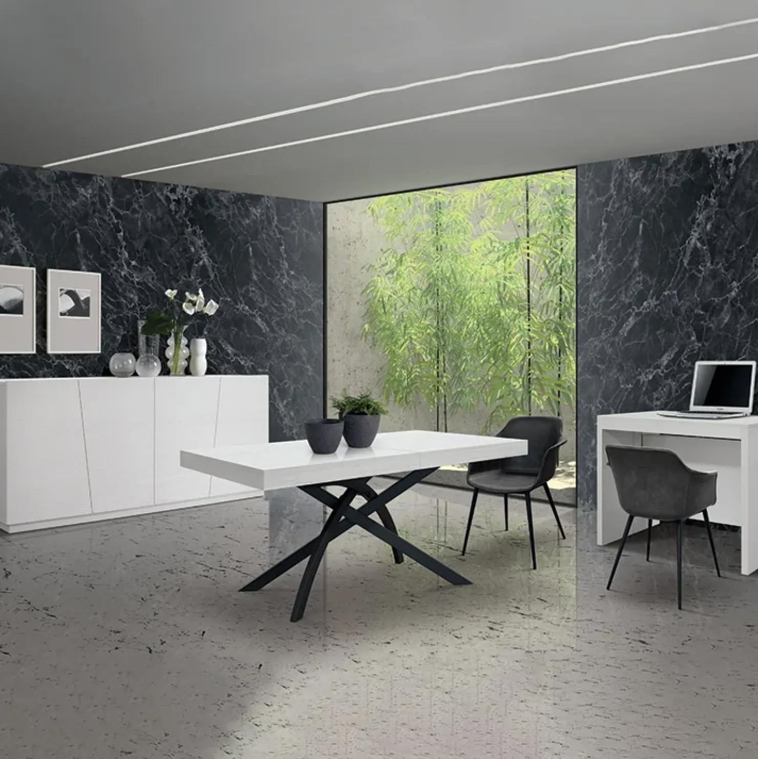 Garnero Arredamenti Tavolo 160/240 cm allungabile metallo Otab Bianco Frassinato New