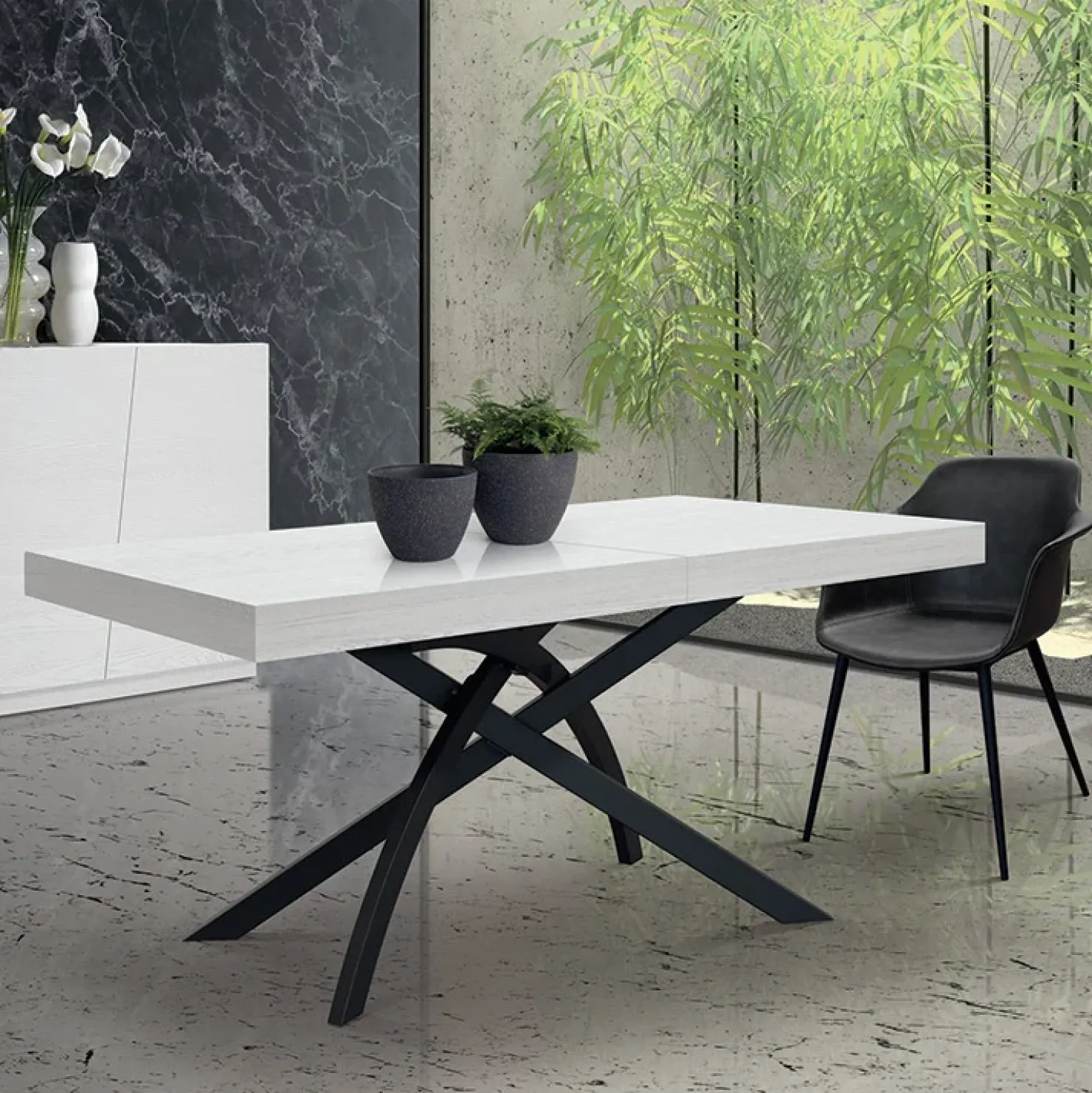 Garnero Arredamenti Tavolo 140/220 cm allungabile metallo Otab Bianco Frassinato Online