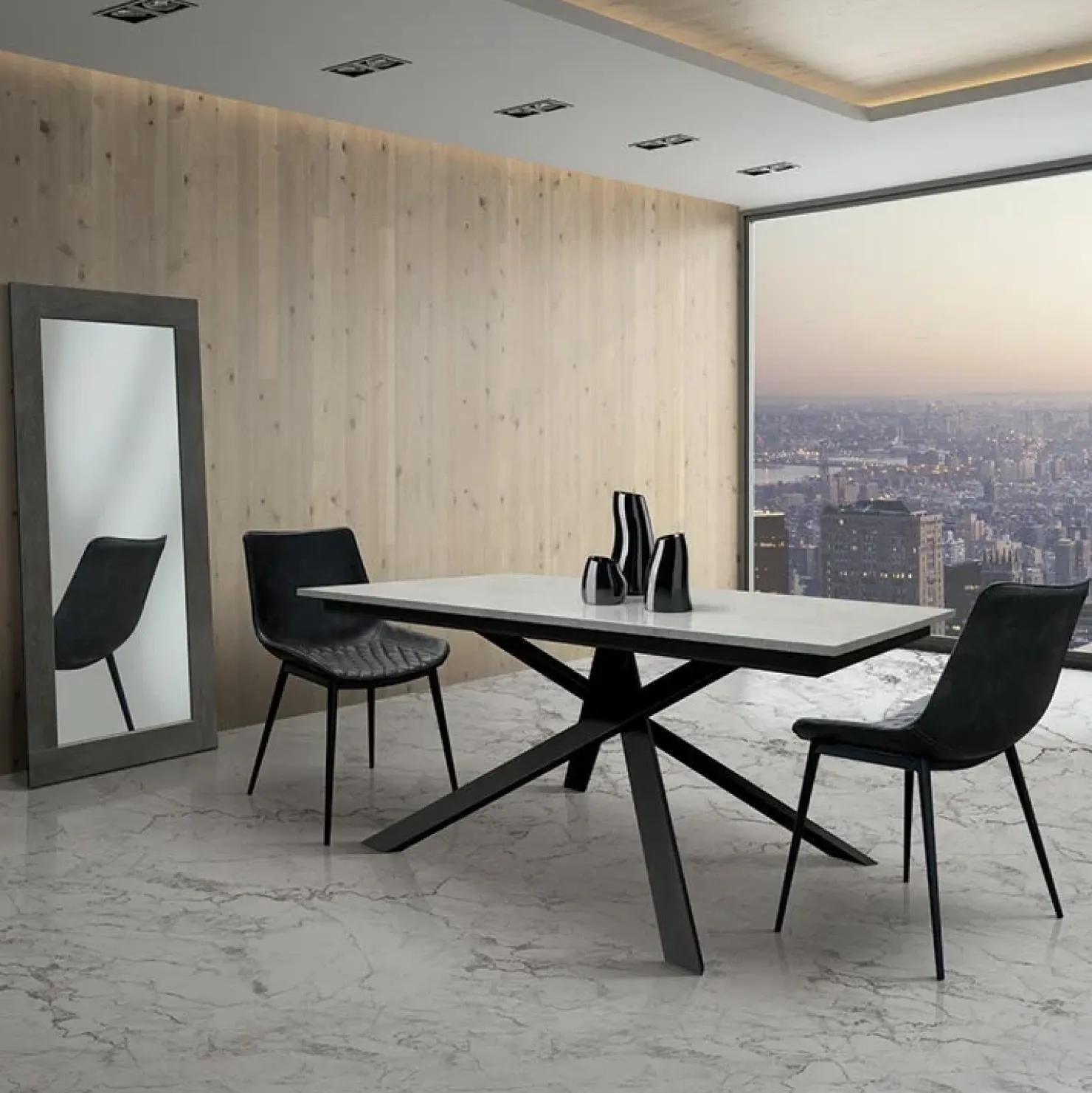 Garnero Arredamenti Tavolo 160/220 cm allungabile cemento metallo ossido Velvet Nero - Cemento New