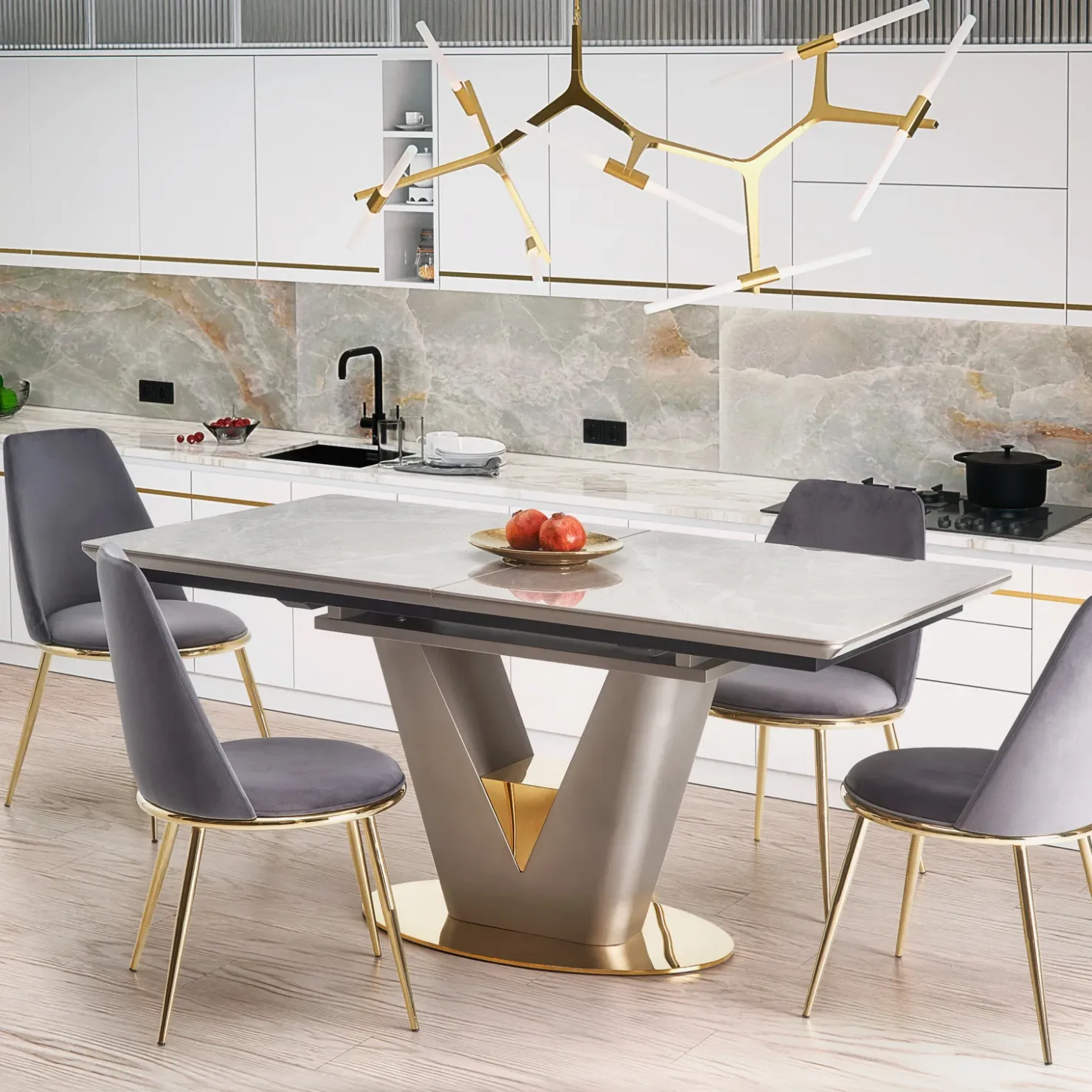 Garnero Arredamenti Tavolo allungabile 160/220cm da pranzo effetto marmo grigio Adige Best