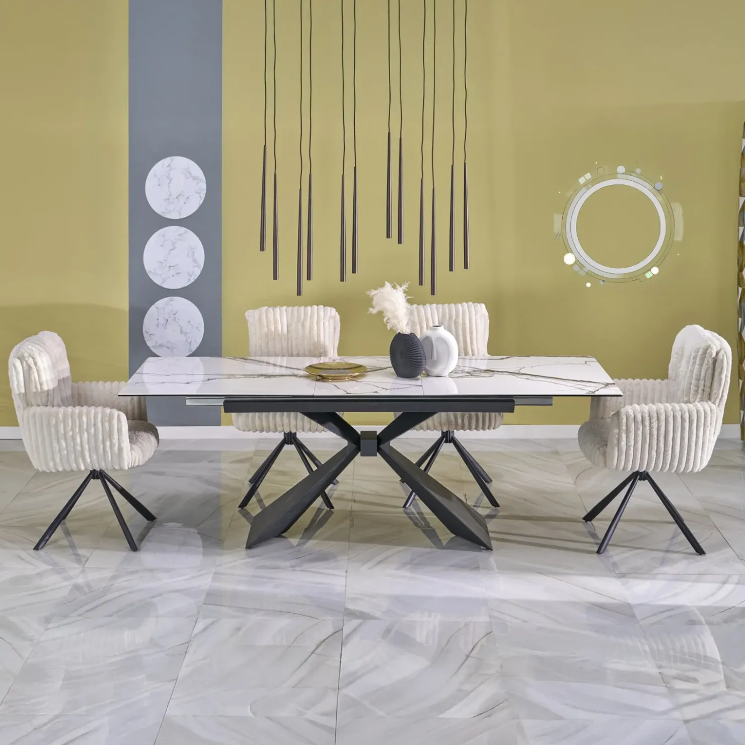 Garnero Arredamenti Tavolo allungabile 180/230cm effetto marmo bianco nero Silvano