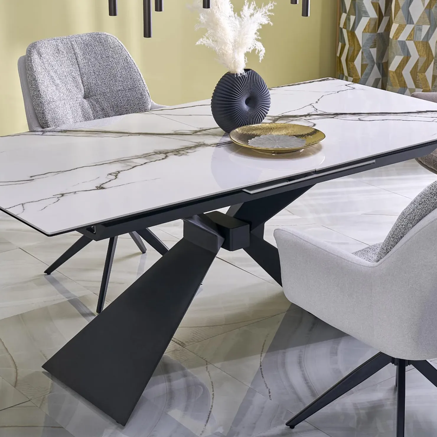 Garnero Arredamenti Tavolo allungabile 180/230cm effetto marmo bianco nero Silvano