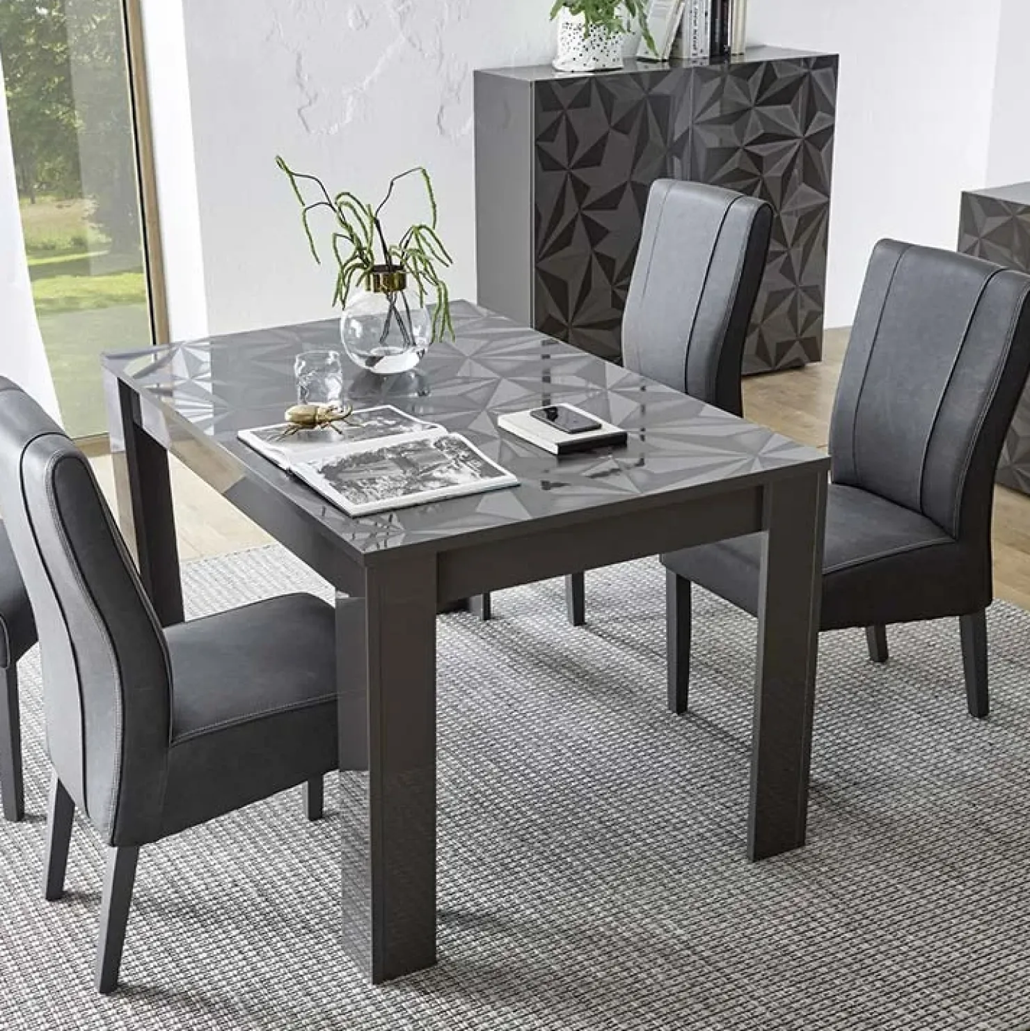 Garnero Arredamenti Tavolo allungabile 137/185cm moderno grigio con serigrafia Marvis Antracite