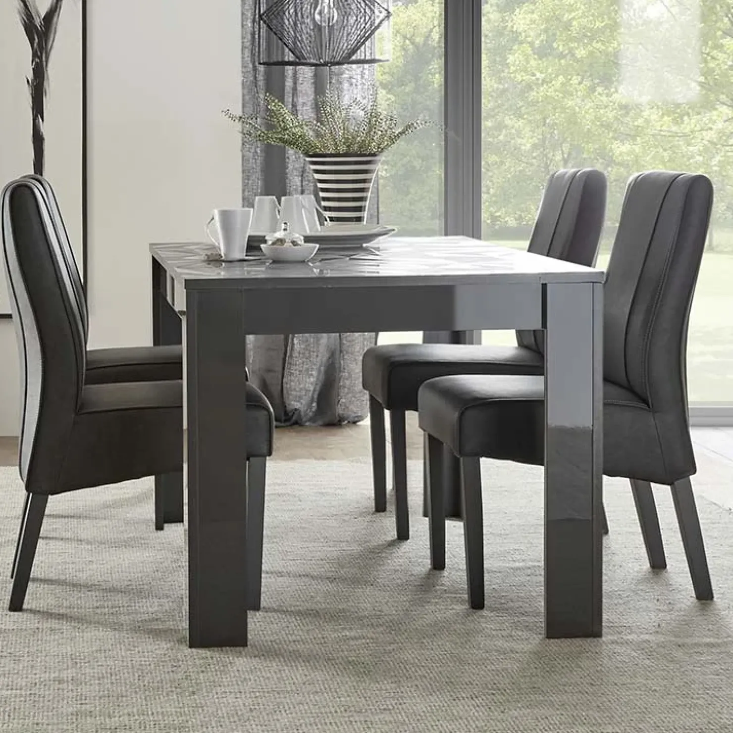 Garnero Arredamenti Tavolo allungabile 137/185cm moderno grigio con serigrafia Marvis Antracite