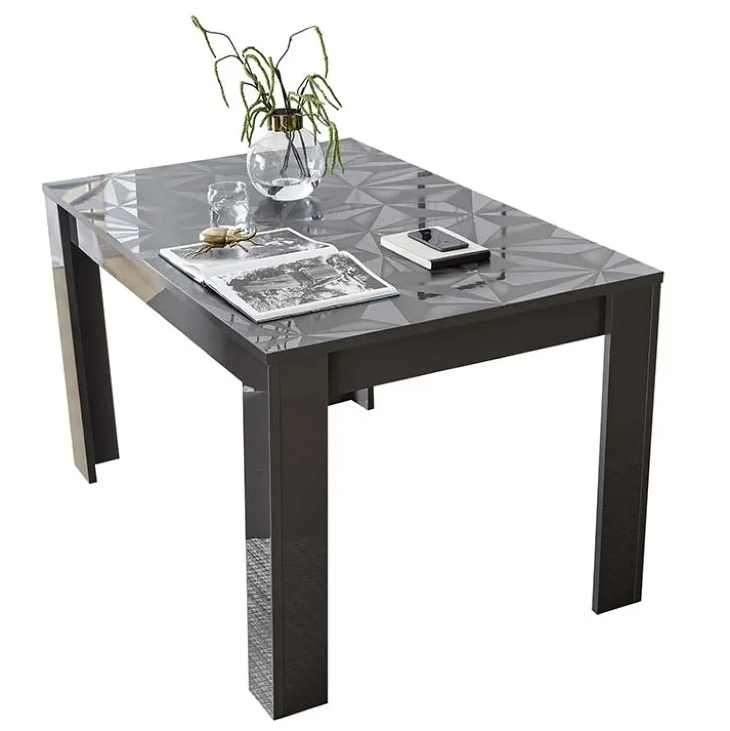 Garnero Arredamenti Tavolo allungabile 137/185cm moderno grigio con serigrafia Marvis Antracite