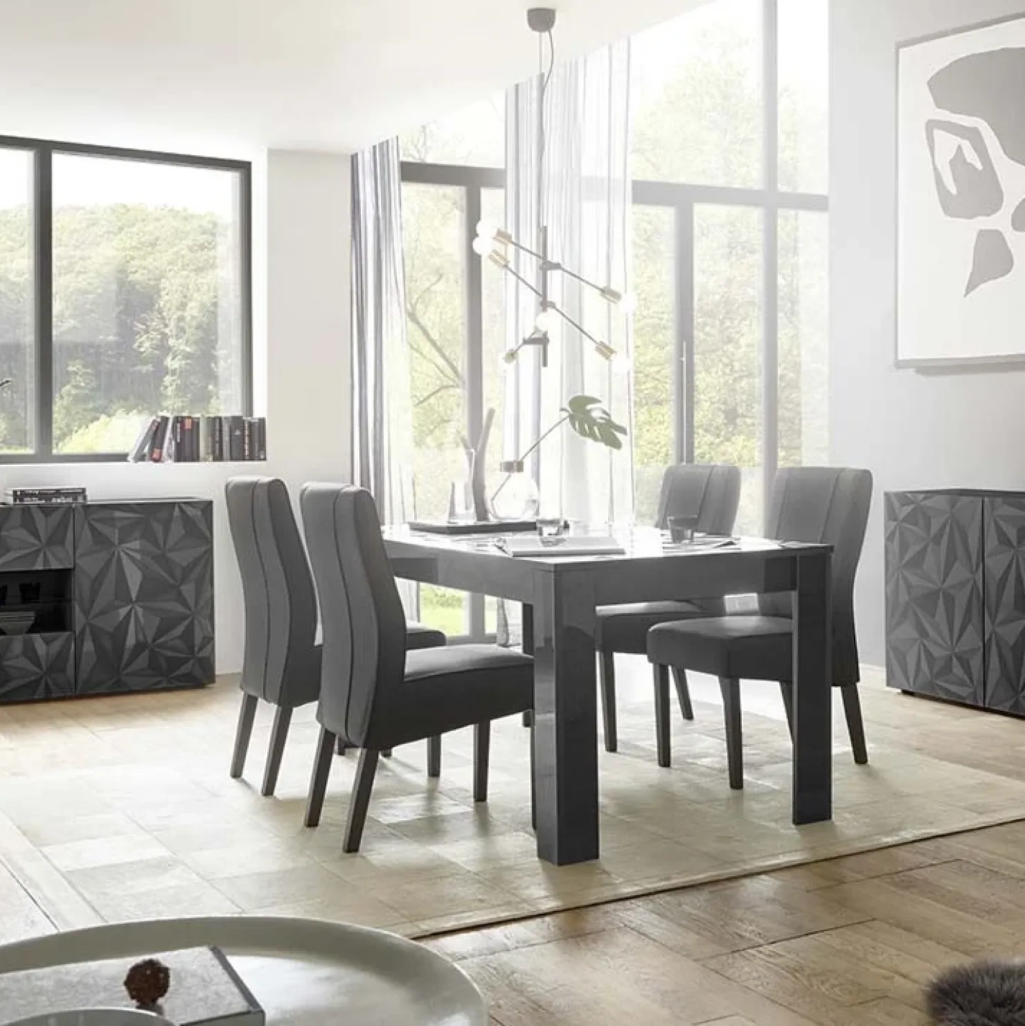 Garnero Arredamenti Tavolo allungabile 137/185cm moderno grigio con serigrafia Marvis Antracite