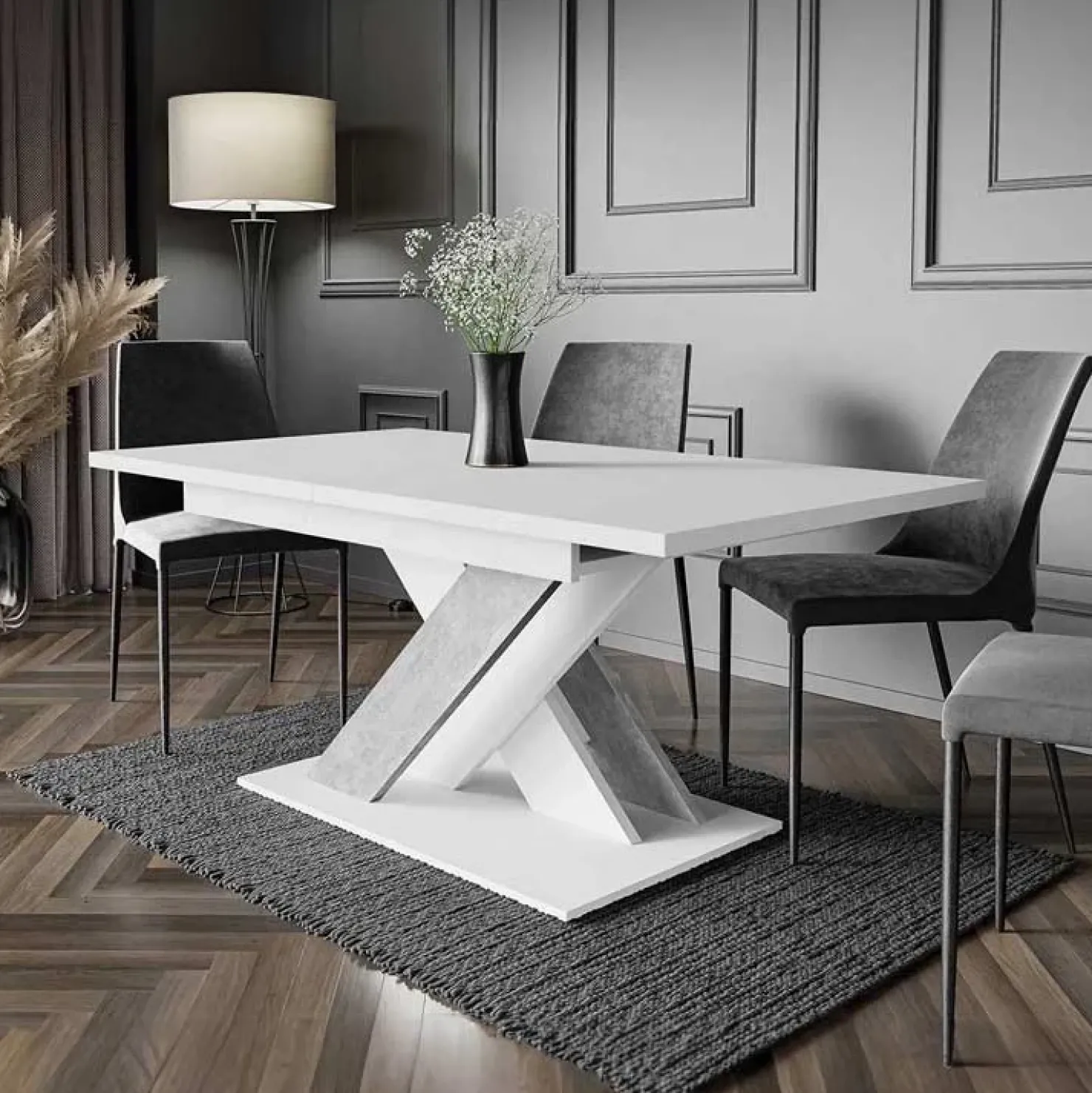 Garnero Arredamenti Tavolo allungabile 140/180cm moderno rettangolare bianco cemento Ivonne Bianco Opaco - Cemento Discount