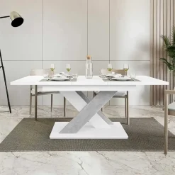 Garnero Arredamenti Tavolo allungabile 140/180cm moderno rettangolare bianco cemento Ivonne Bianco Opaco - Cemento Discount