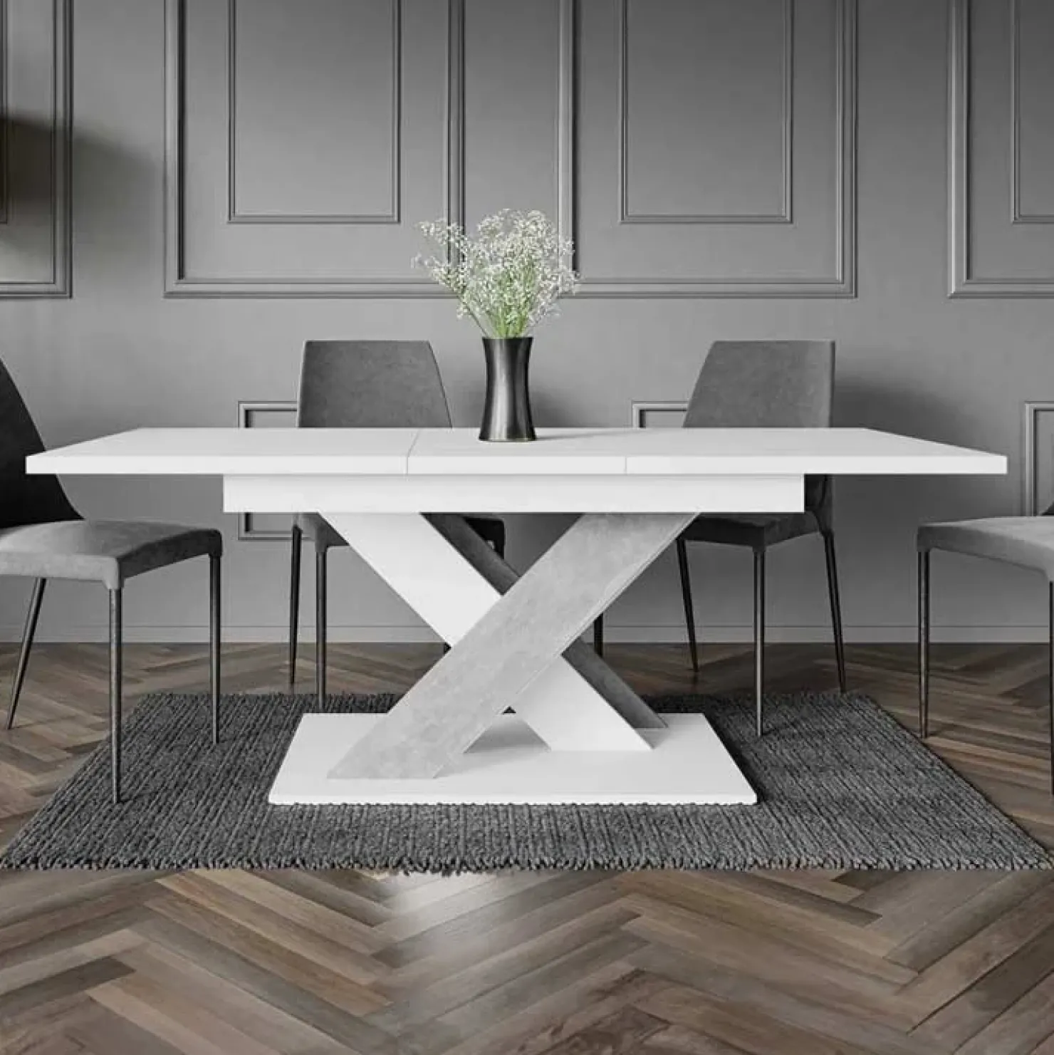 Garnero Arredamenti Tavolo allungabile 140/180cm moderno rettangolare bianco cemento Ivonne Bianco Opaco - Cemento Discount