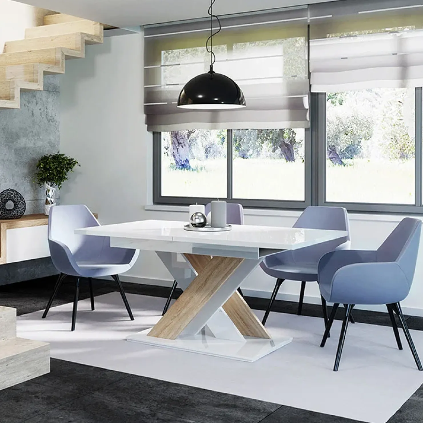 Garnero Arredamenti Tavolo allungabile 140/180cm rettangolare bianco lucido rovere Ivonne Rovere - Bianco Lucido Discount