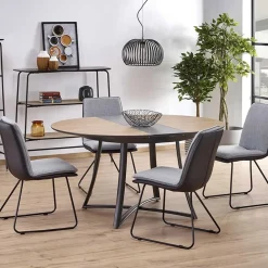 Garnero Arredamenti Tavolo allungabile 118/148cm rotondo rovere antracite nero Ortensia Gihome® Discount