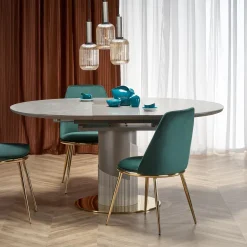 Garnero Arredamenti Tavolo allungabile 120/160cm rotondo marmo grigio oro Ticino Outlet