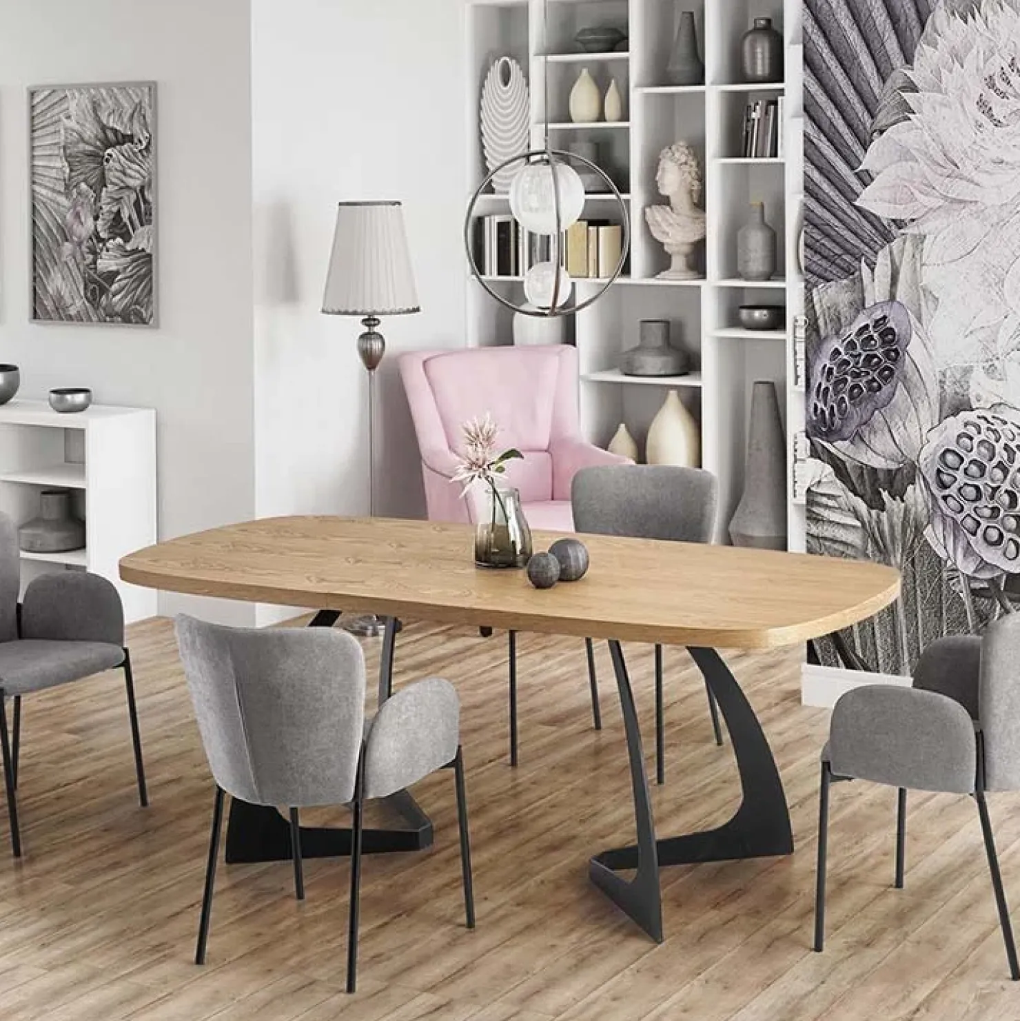 Garnero Arredamenti Tavolo allungabile moderno 160/200cm rovere naturale nero Evan New