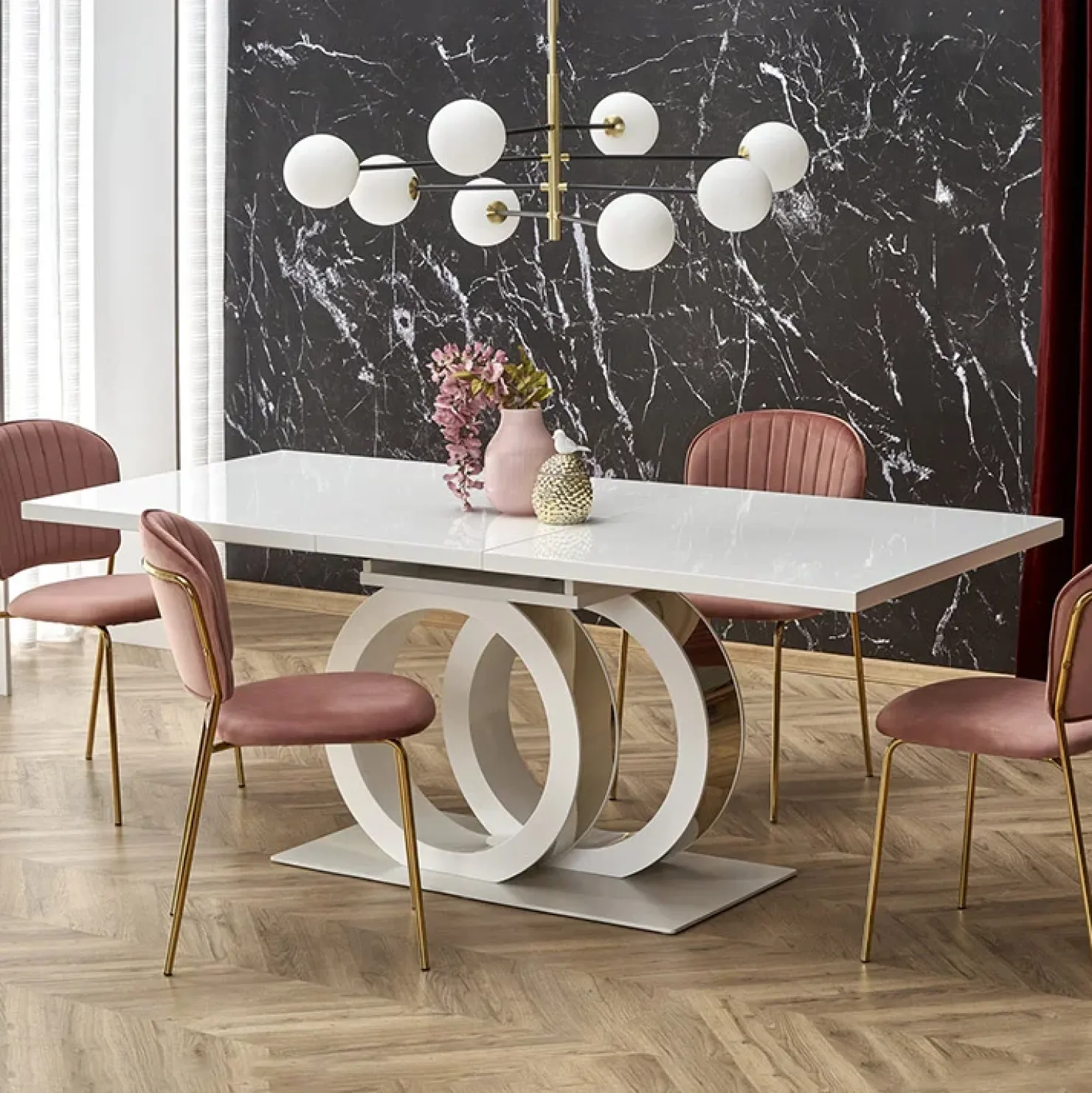 Garnero Arredamenti Tavolo allungabile moderno 160/200cm bianco oro Malvasia Sale