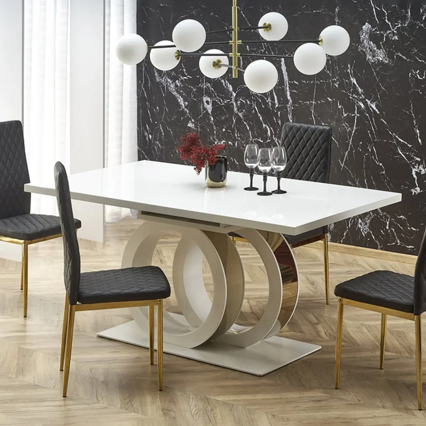 Garnero Arredamenti Tavolo allungabile moderno 160/200cm bianco oro Malvasia Sale