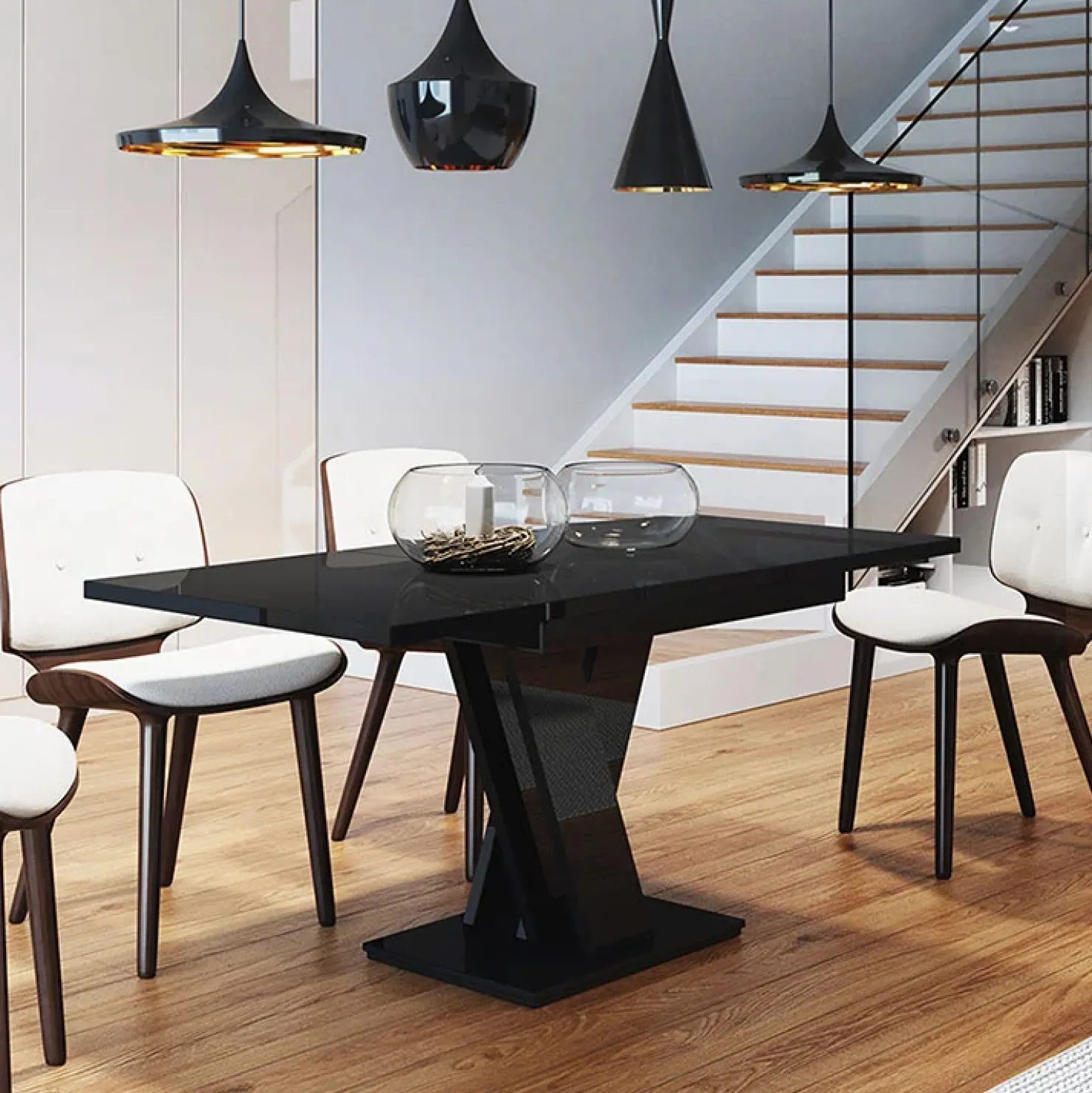 Garnero Arredamenti Tavolo allungabile moderno 120/160cm Coroline Nero Lucido Outlet