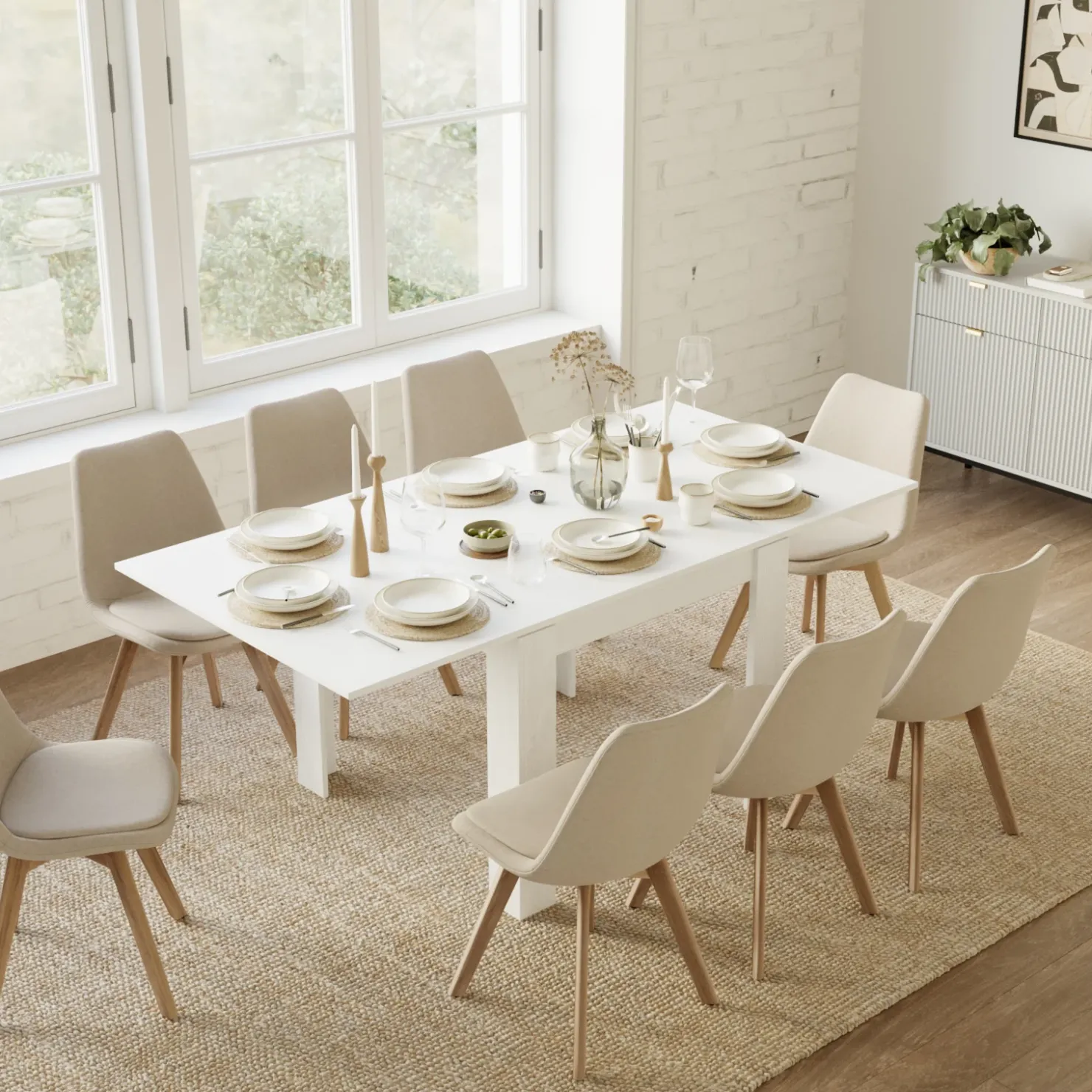 Garnero Arredamenti Tavolo allungabile 90x90cm moderno a libro Calla Bianco Frassinato Discount