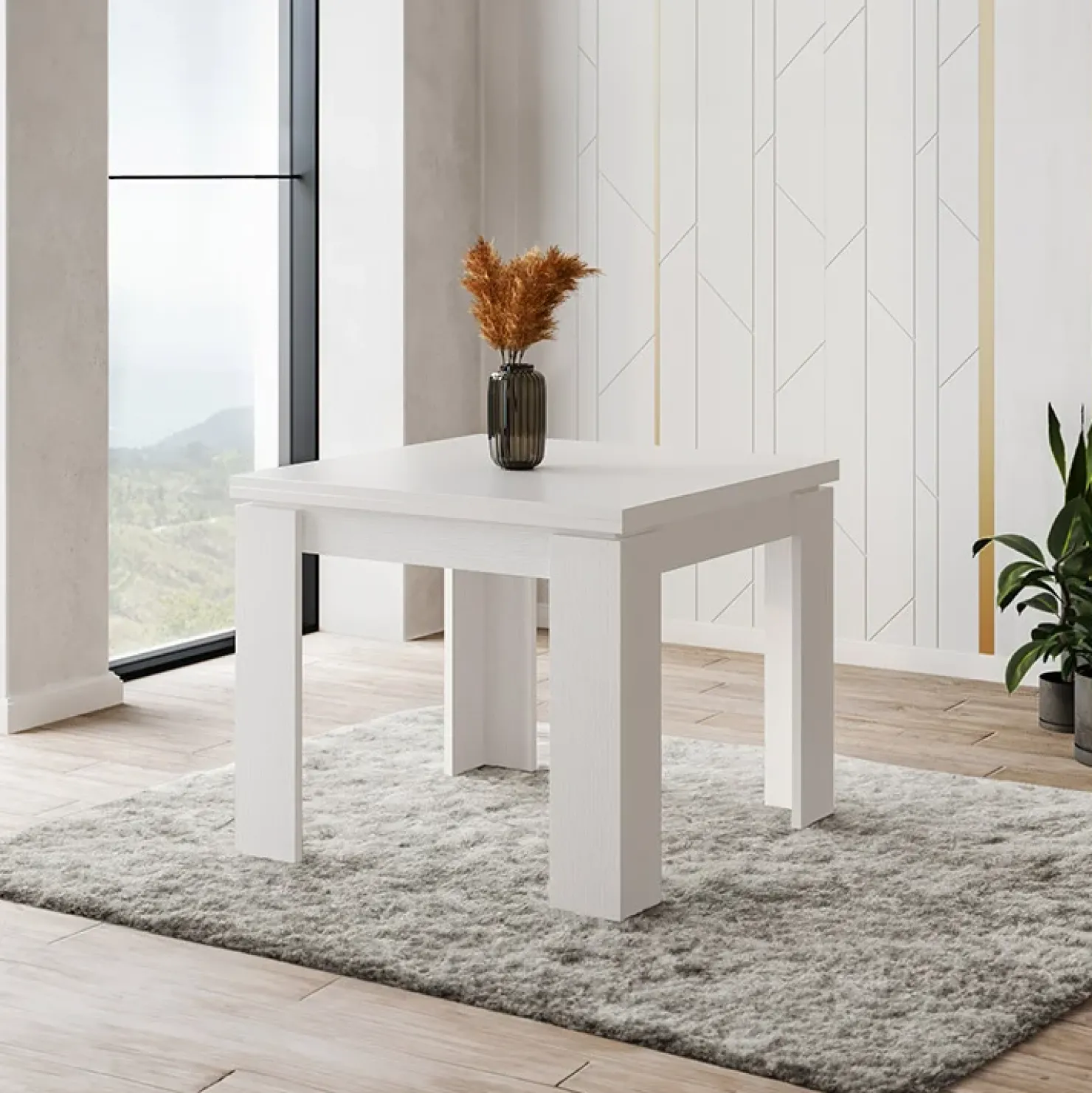 Garnero Arredamenti Tavolo allungabile 90x90cm moderno a libro Calla Bianco Frassinato Discount