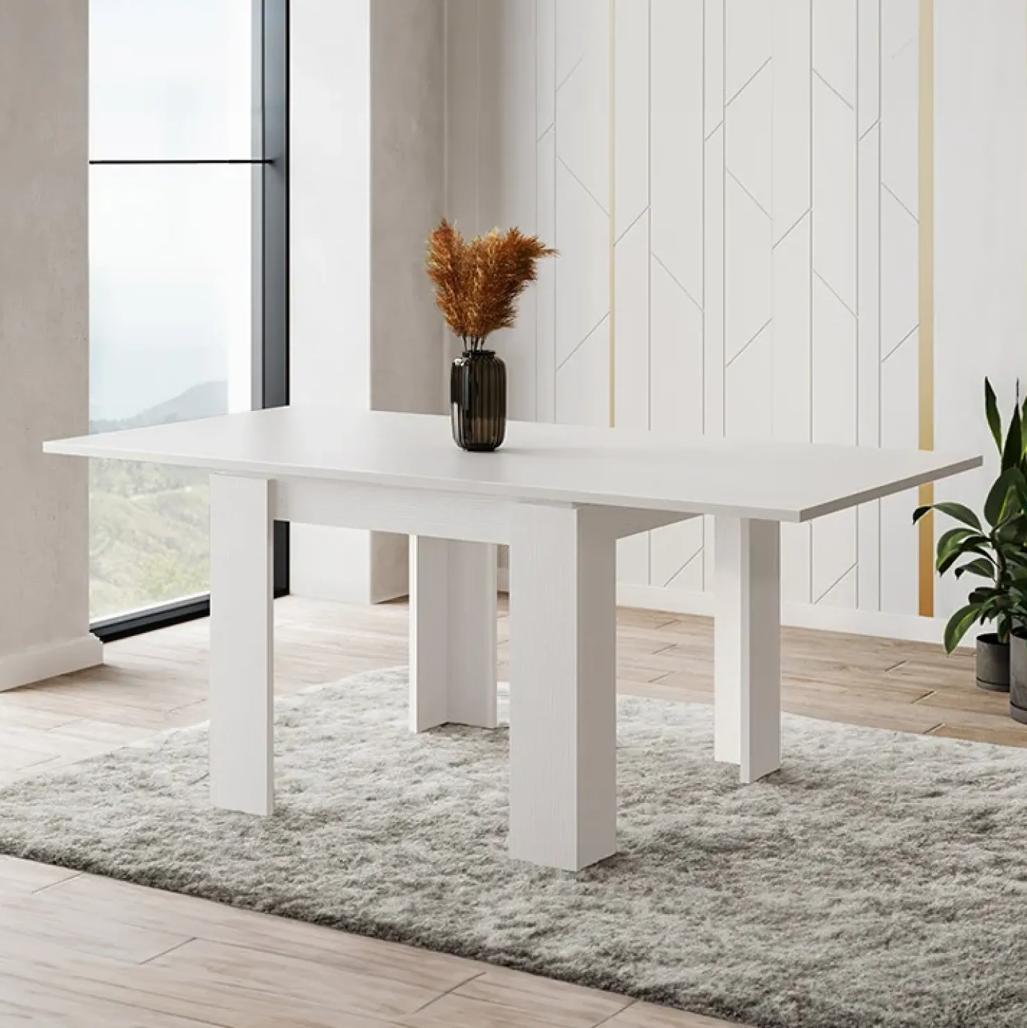 Garnero Arredamenti Tavolo allungabile 90x90cm moderno a libro Calla Bianco Frassinato Discount