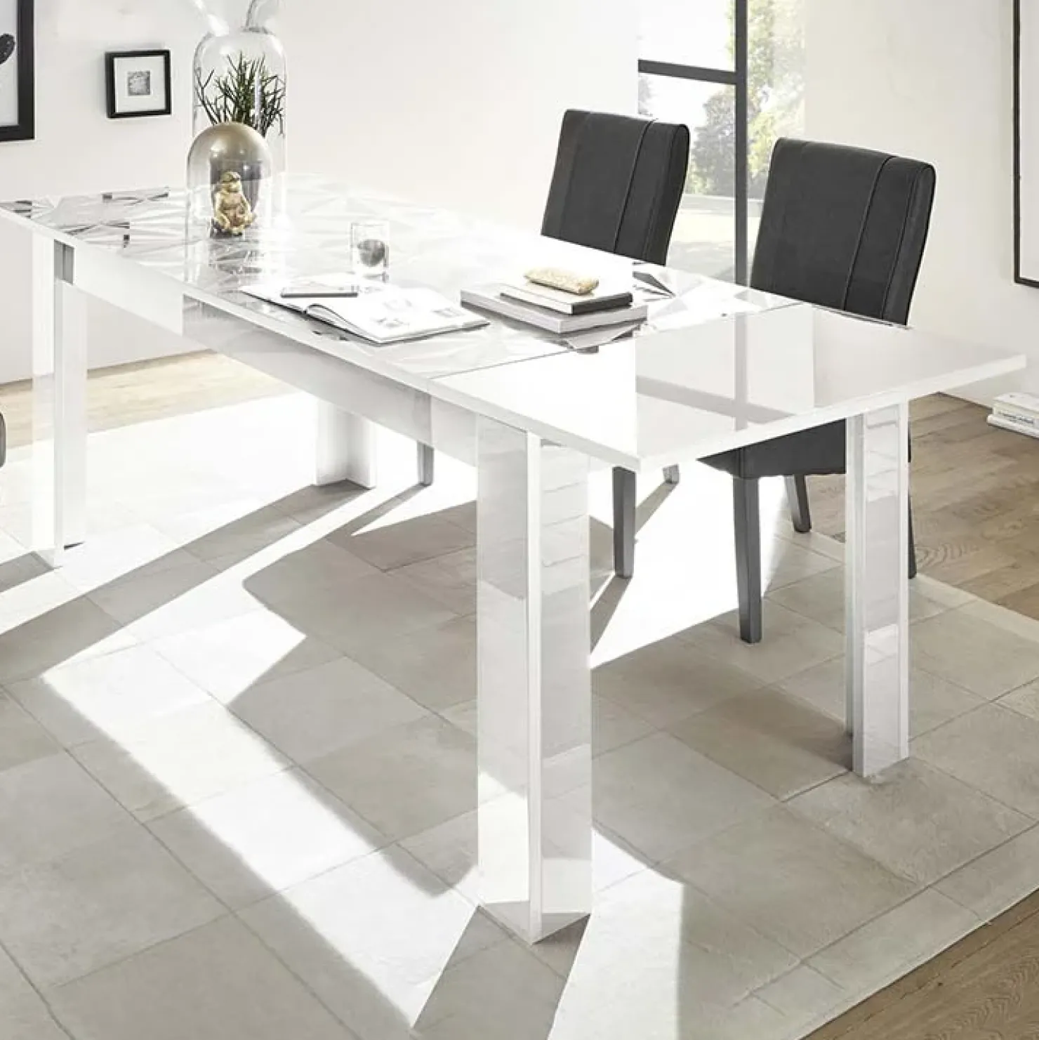 Garnero Arredamenti Tavolo 137/185cm allungabile con serigrafia Marvis Bianco Lucido