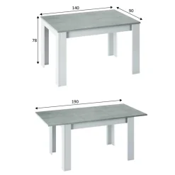 Garnero Arredamenti Tavolo 140/190cm allungabile moderno bianco opaco cemento Zander Clearance