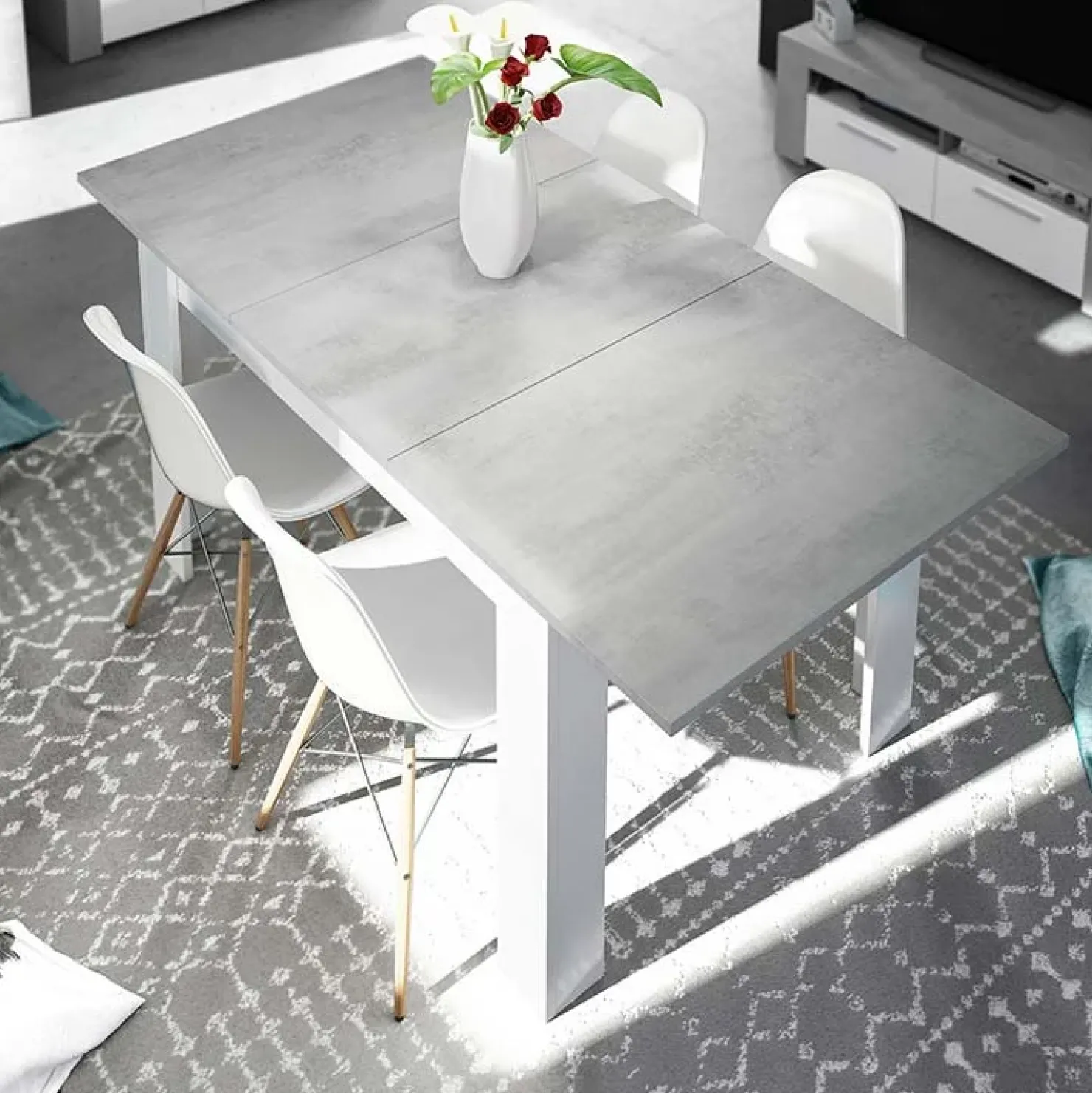 Garnero Arredamenti Tavolo 140/190cm allungabile moderno bianco opaco cemento Zander Clearance