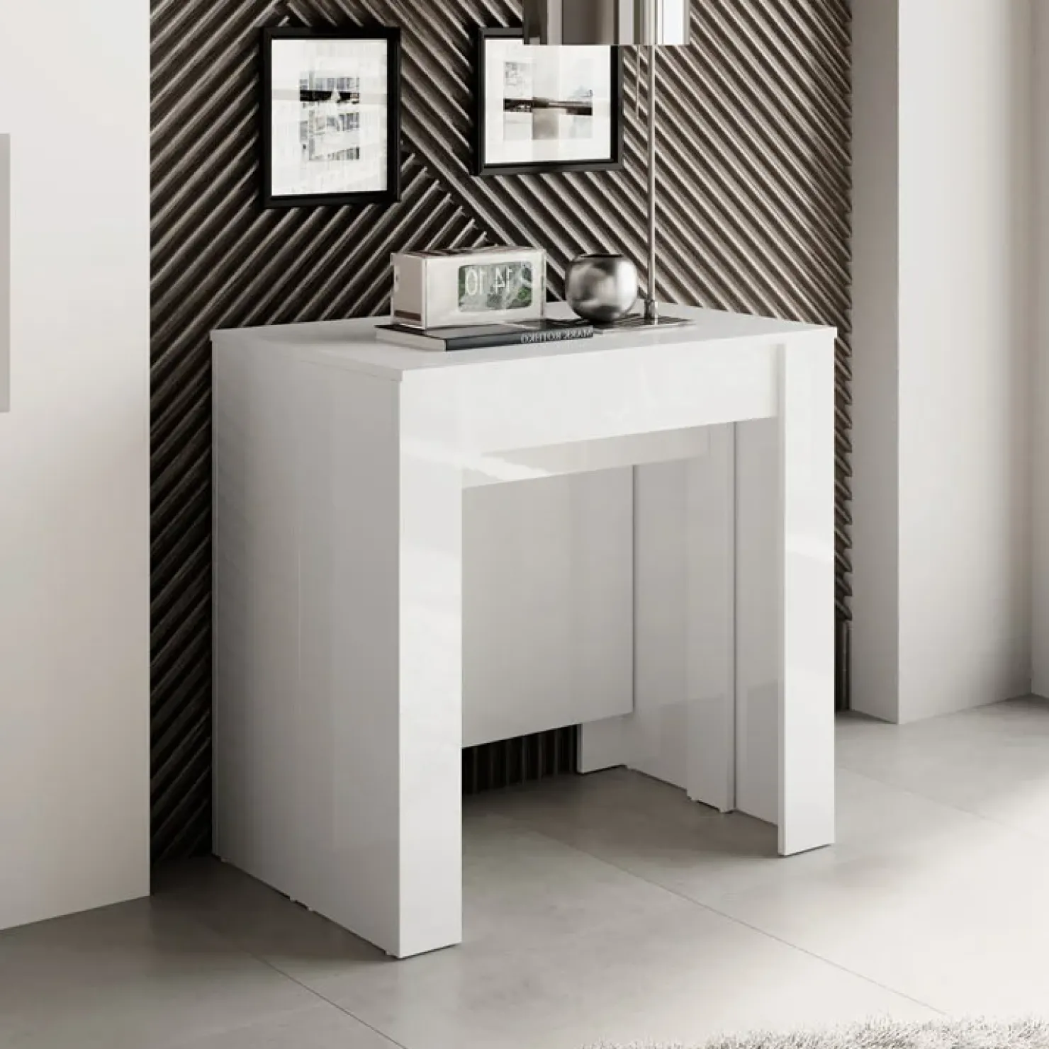 Garnero Arredamenti Tavolo 54/252cm allungabile moderno Violette Bianco Lucido Clearance