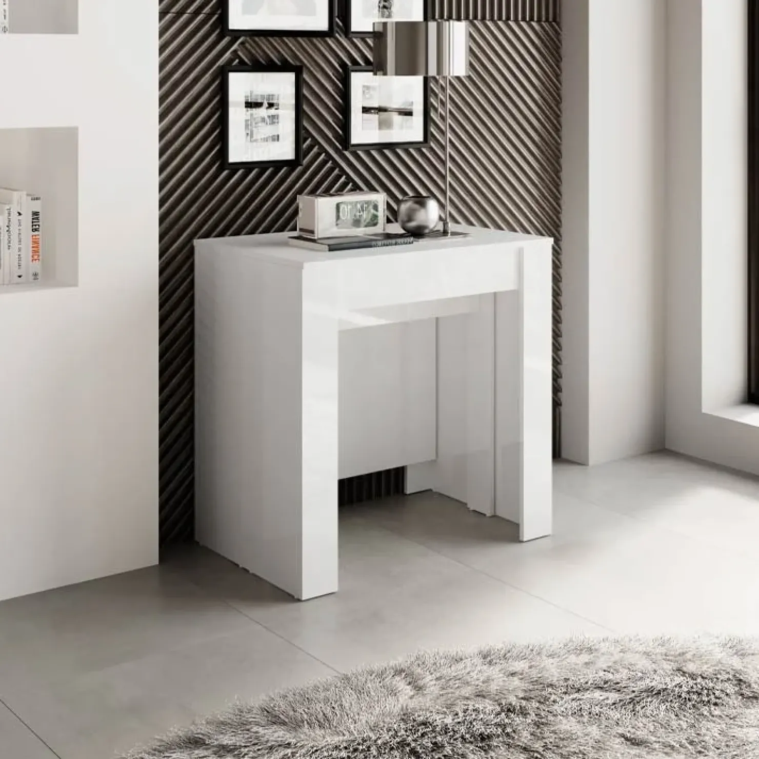 Garnero Arredamenti Tavolo 54/252cm allungabile moderno Violette Bianco Lucido Clearance