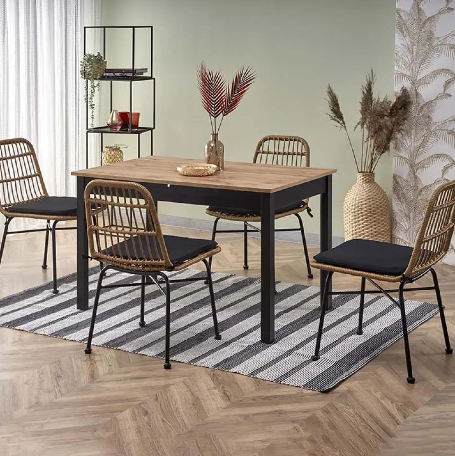 Garnero Arredamenti Tavolo 124/168cm allungabile moderno rovere wotan nero Sabo