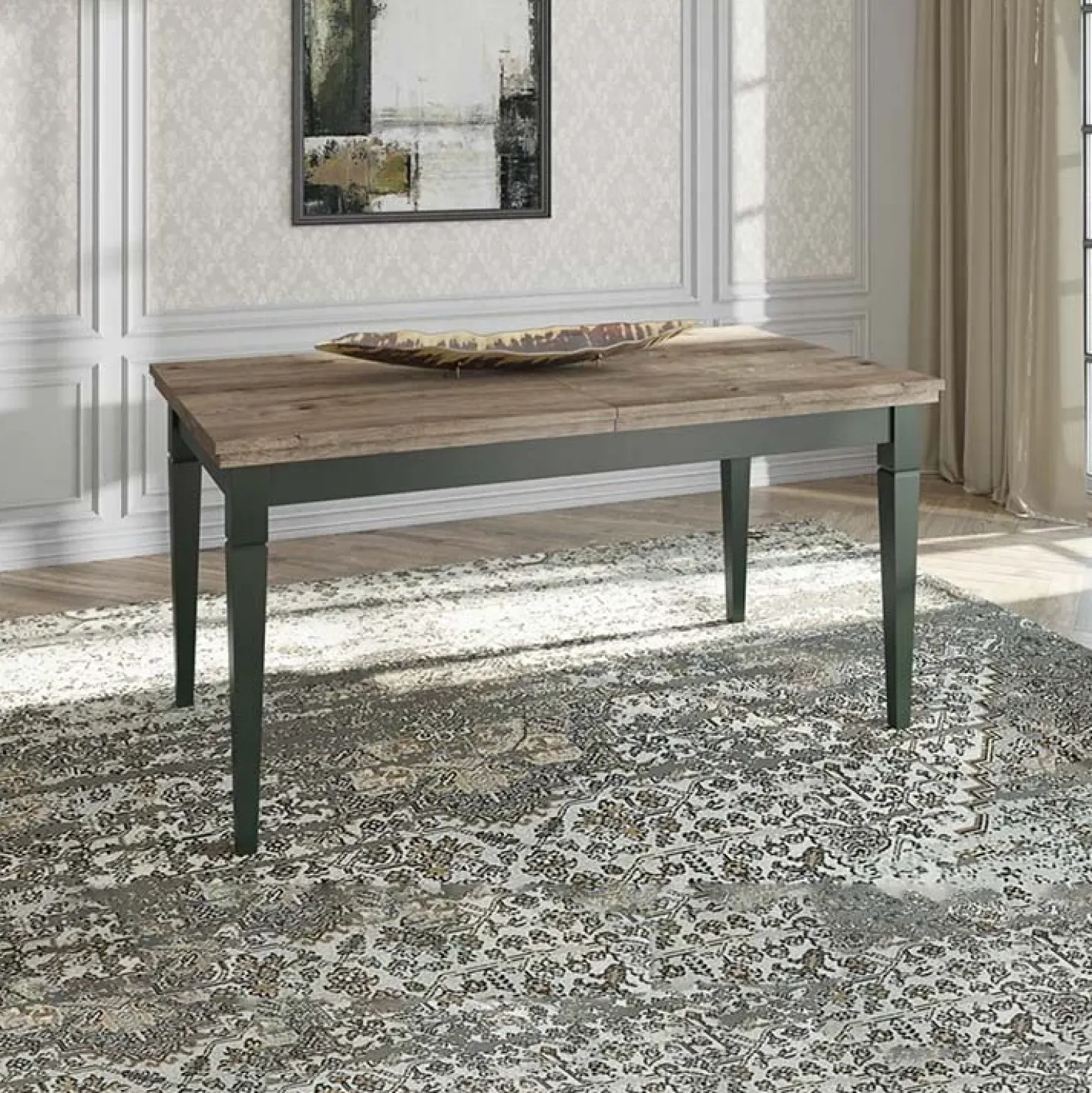 Garnero Arredamenti Tavolo 160/200/240cm allungabile moderno scuro quercia Texel Verde