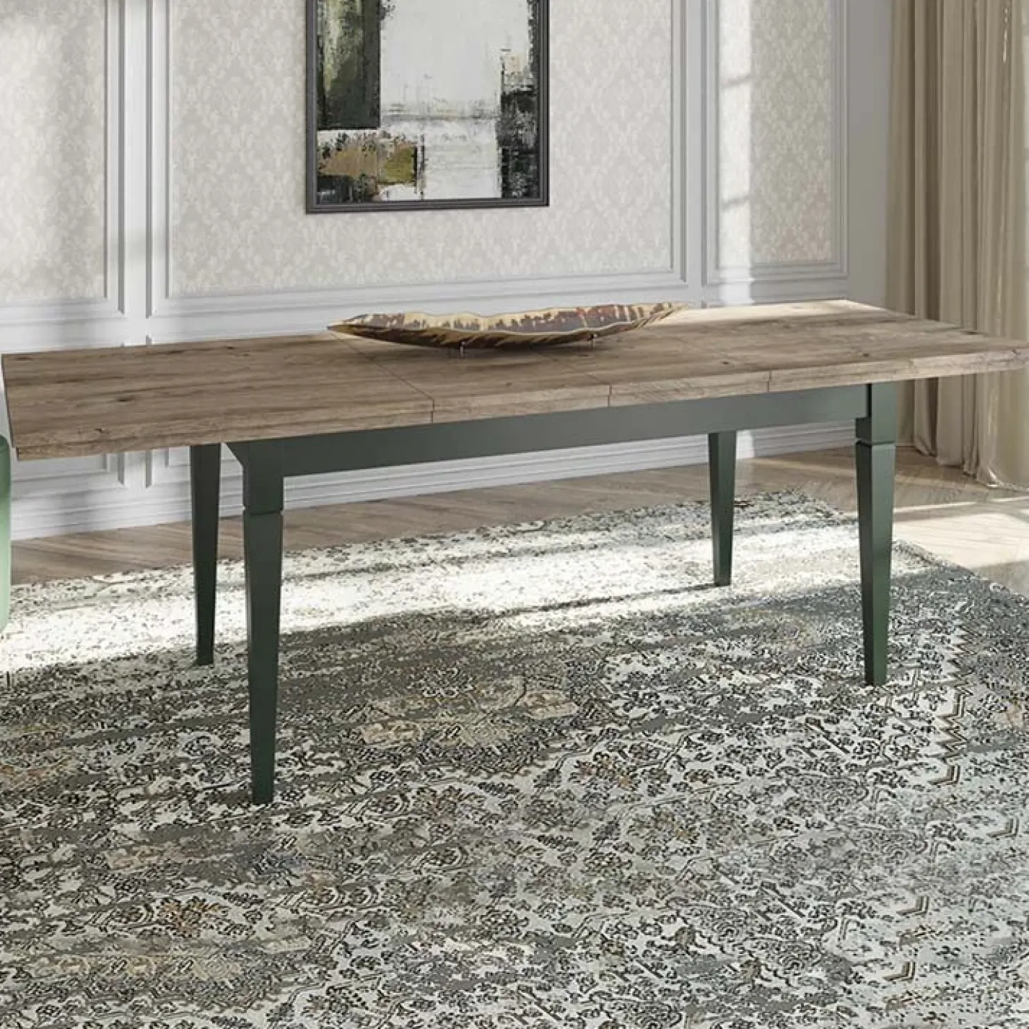 Garnero Arredamenti Tavolo 160/200/240cm allungabile moderno scuro quercia Texel Verde