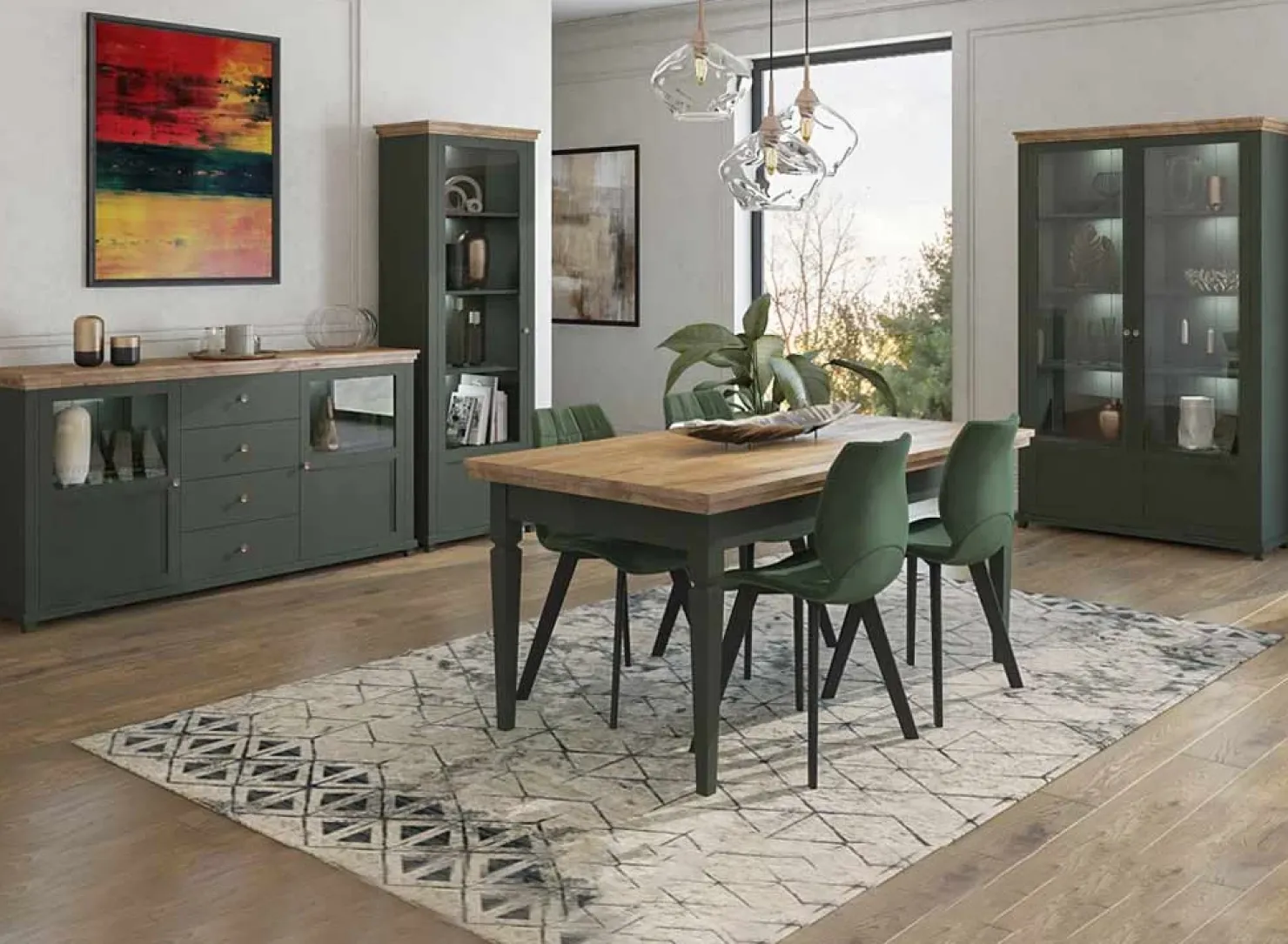 Garnero Arredamenti Tavolo 160/200/240cm allungabile moderno scuro quercia Texel Verde