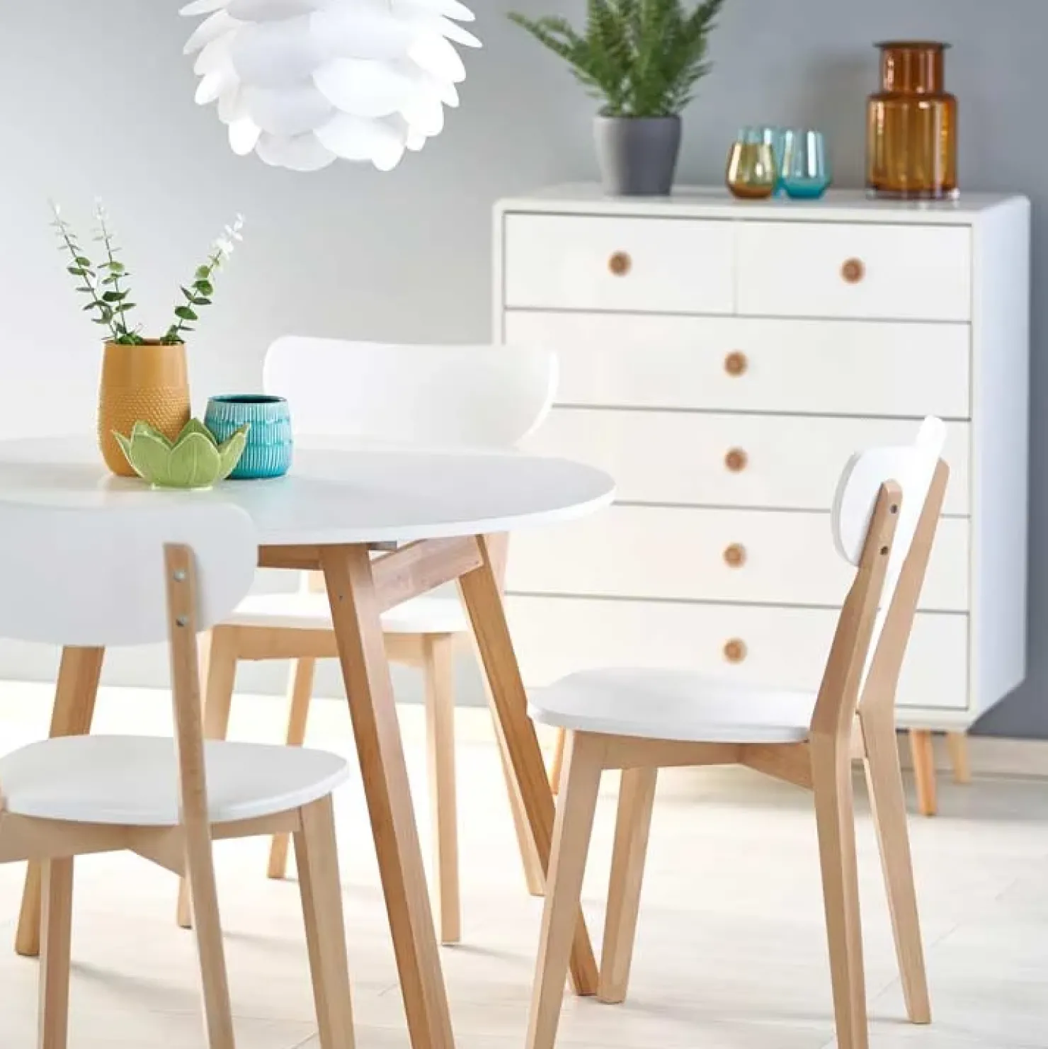 Garnero Arredamenti Tavolo 102/142cm allungabile rotondo bianco opaco rovere Medina Bianco Opaco - Rovere